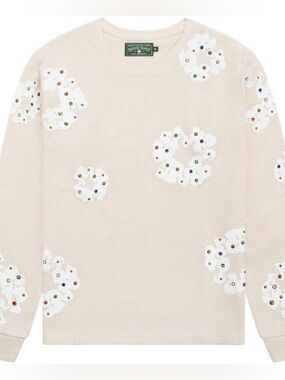 Denim Tears Embellished Cream Waffle-Knit sweatshirt